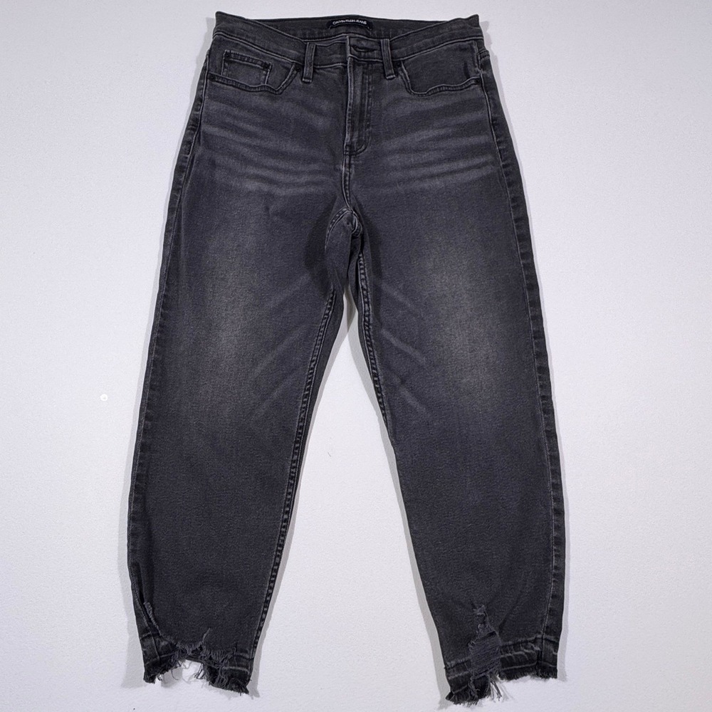 Calvin Klein Jeans Womens 28 High‎ Rise Straight Distressed Raw Hem Black Denim